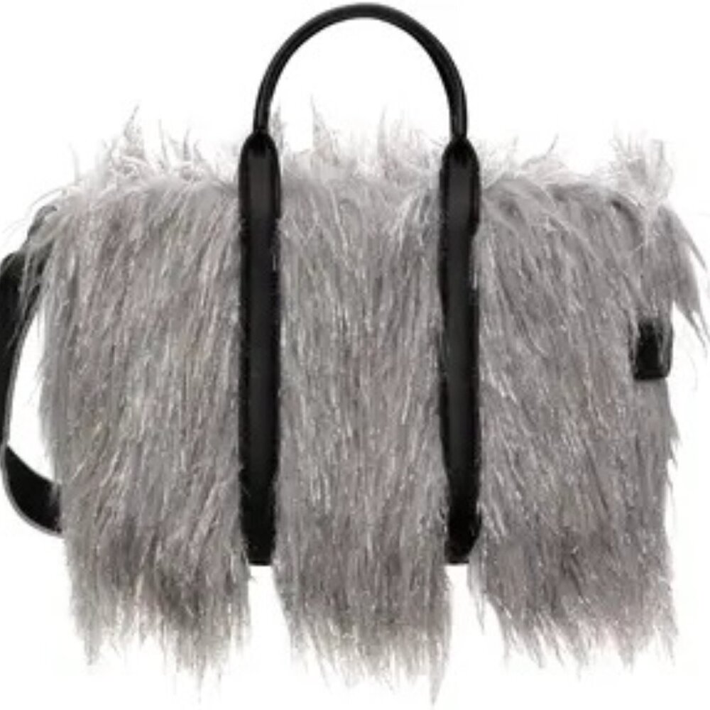 NWT Marc Jacobs The Creature Small Bag in Grey/Silver Faux Fur & black leather